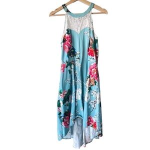 Women's Dress light top floral vintage short in the front  urban blue tells L.